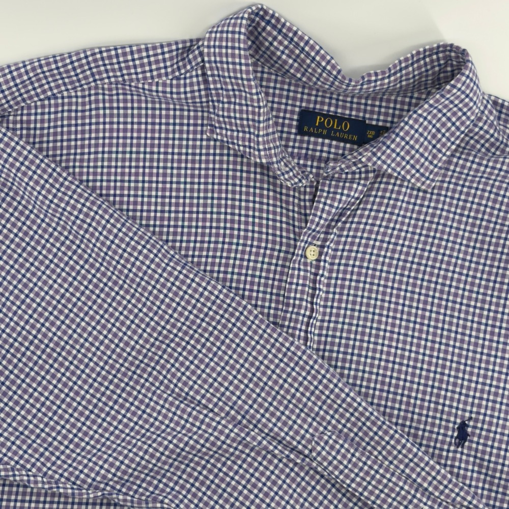 Polo Ralph Lauren Mens 2XB Big‎ Gingham Button Down Shirt Purple White Cotton